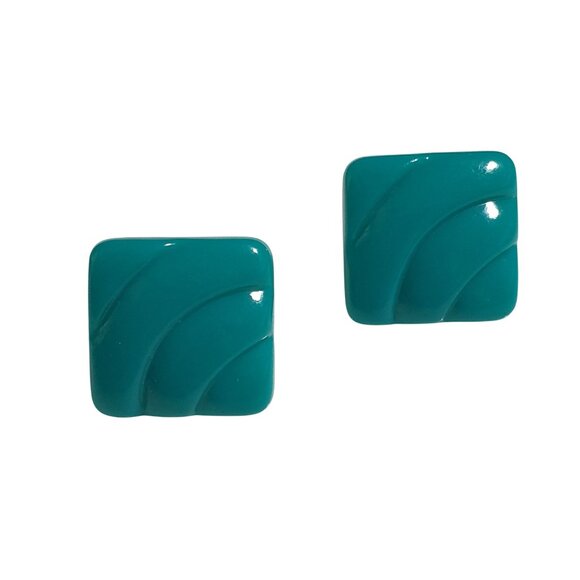 Vintage Square Teal Clip On Earrings Textured Design Acrylic Retro Fashion Core - Picture 1 of 4